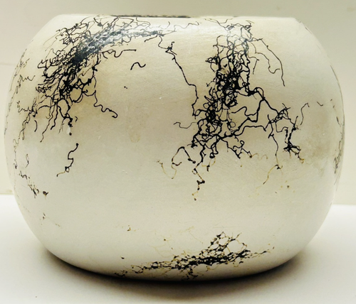 Native America (Navajo?) Horse Hair Pottery Vase Vessel Round Artist Initials A2 - Picture 2 of 9