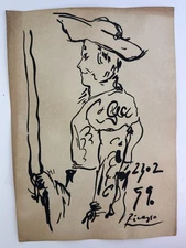 Pablo Picasso COA Art Painting Original Drawing Vintage Paper Signed