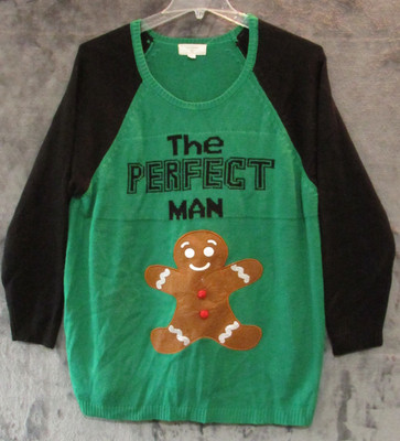 No Comment Ginger Bread Man Christmas Sweater The Perfect Man Green size 3X Plus