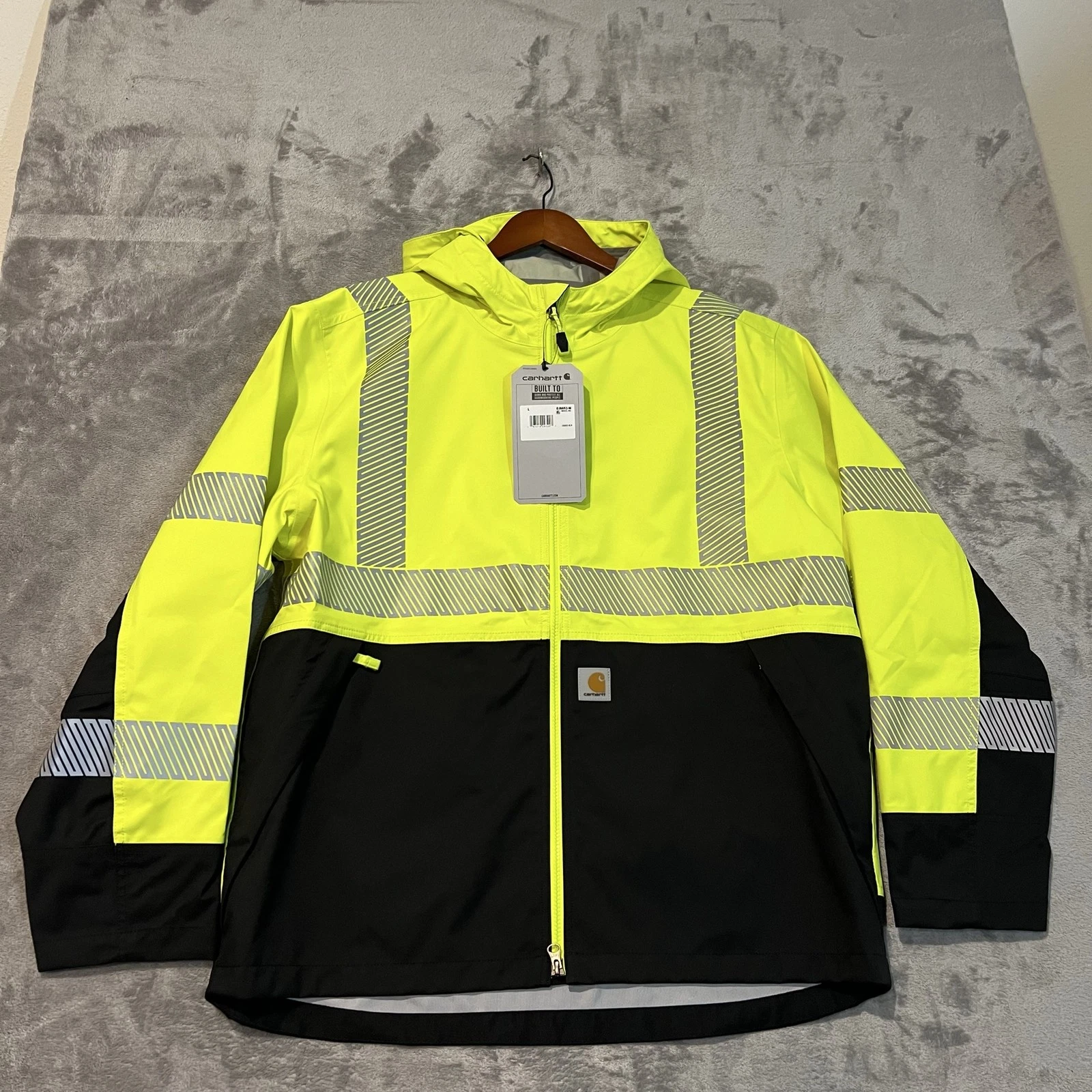 Carhartt Storm Defender Jacket Mens Large Yellow Hooded Hi Vis Workwear OJ6693-M - product detail image 1