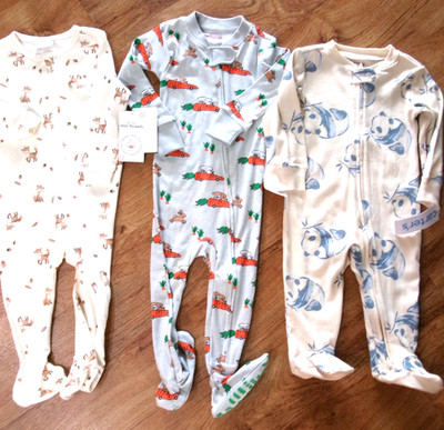 Lot 3 NWT Footie Sleepers-mINI THREADS/CARTERS/HONEST-Fox-Panda.-Rabbit~~ 9-12 M