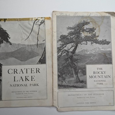 2 Vtg 1917 National Park Service Booklets Crater Lake Rocky Mountain Maps OR CO