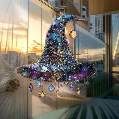 Witch Hat ACRYLIC Suncatcher, Faux Stained Glass Window Hanging Decor