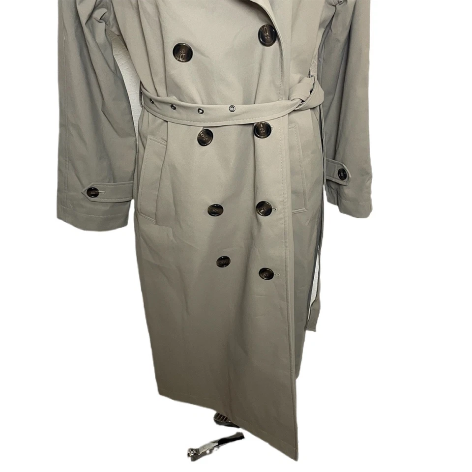 Quiet Luxury Long Trench Coat L Smoke Taupe Belted Minimalist Chic NWT Bernardo - Image 3 of 4