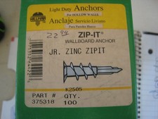 100 NOS ZIP-IT JUNIOR ZINC METAL SELF TAPPING DRY WALL SCREW ANCHORS 1 -1/4" USA