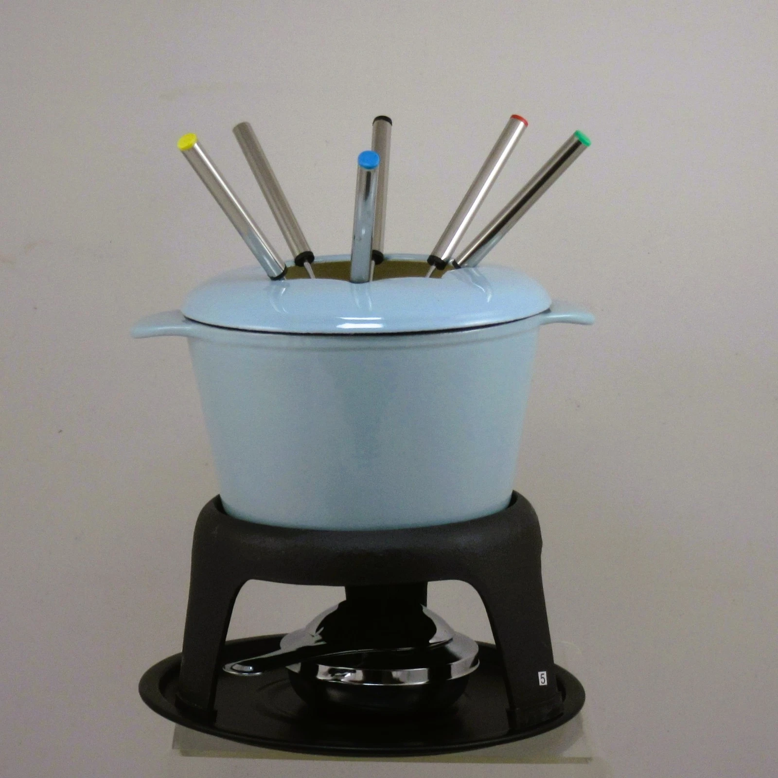 Kitchen Craft Fondue Set Complete Cast Iron Enamel Baby blue Boxed New Unused