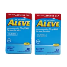 2 PACK Aleve Gelcaps w/ Soft Grip Cap Naproxen Sodium Pain Relief 40ct EXP 12/25