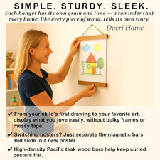 Magnetic Poster Hanger Frame - Teak Wood, 11 Inch Sturdy Magnetic Frame with ...