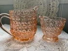 Vintage Jeanette Glass Holiday Buttons & Bows Pink Creamer and Pitcher
