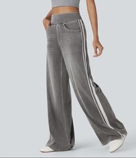 Halara Flex High Waisted Stripe Wide Leg Casual Jeans GRAY LARGE REGULAR