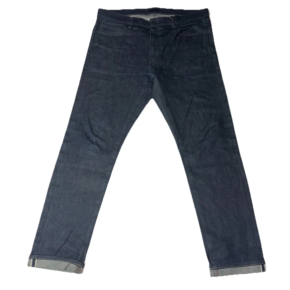 Pantalones de mezclilla Uniqlo Kaihara con ribete lavado oscuro para hombre 36x32 ajustados rectos tiro medio Foto 2 de 4