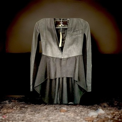 VEDA Black Lamb Leather Asymmetrical Peplum Jacket Womens Sz 2