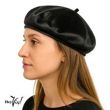 Black Velvet Beret Satiny Smooth Retro Style Hat One Size Fits Most   Hey Viv