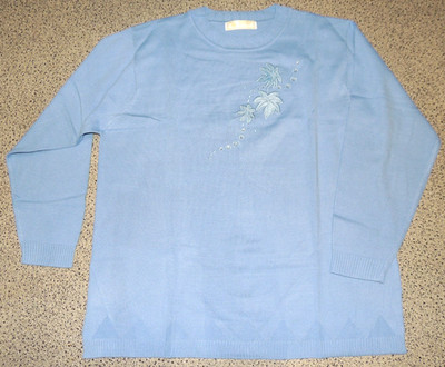 Damen Feinstrickpullover Blau Stickerei Strass 5% Wolle Gr. XXL Sona Tex