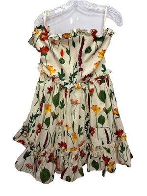 NWT Agua Bendita Rosa Primavera Cotton Mini Dress Floral Ruffle Large