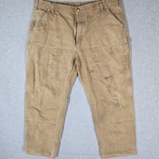 VINTAGE Carhartt Men Pants 42X30 Brown Made In USA Double Knee Canvas Distressed