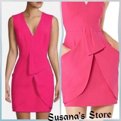 NWT BCBG MAXAZRIA SIZE 6 VNeck Front Drape Tulip Skirt Mini Dress Pink MSRP $228