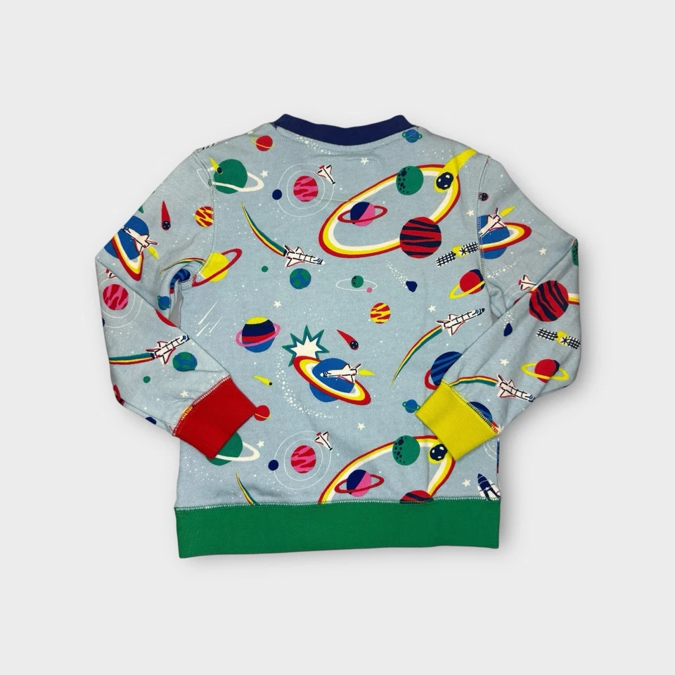 Mini Boden Retro Space Rocket Graphic Blue Sweater - Image 4 of 4