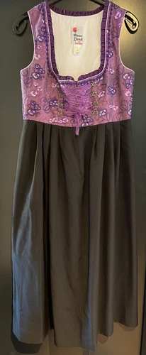 Ladies' traditional dirndl sleeveless black, purple patterned size 44 by Rose dirndl