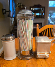 Restaurant Ware Lot Of 3 Straw Glass Stainless Holder Toothpick Dispenser  Sugar