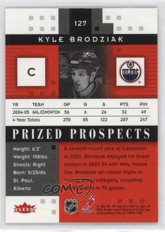 2005-06 Fleer Hot Prospects Red Hot /100 Kyle Brodziak #127 Rookie RC - Image 2 of 2