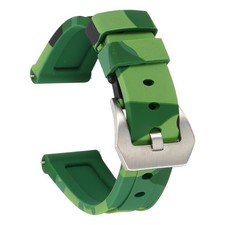 Silicone Watch Bands 20mm Soft Watch Band with Silver Buckle, Camo Drak Green