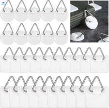 30 PCS Adhesive Picture Hanger,Picture Hangers Without Nails,Invisible White 