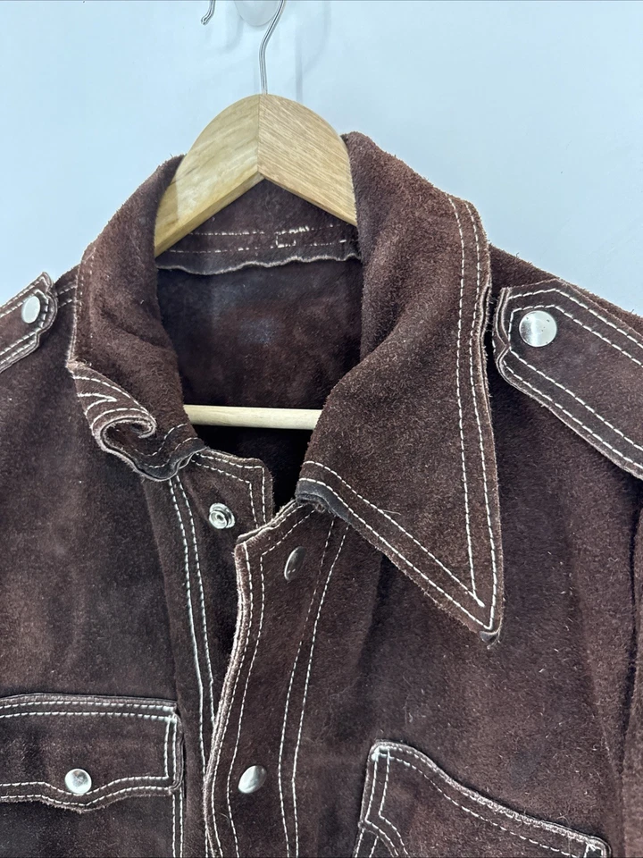 Roughout Leather Jacket Brown Suede 70s 80s Ranch Barn Chore Coat VTG 44R - Image 2 of 4