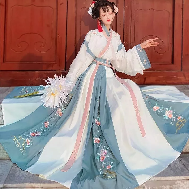 Hanfu Female Chinese Style Cross Collar Cosplay Retro Costume Female Dress Set