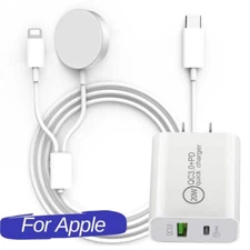 20W Fast Wall Charger Magnetic 3 IN 1 Cable For iPhone 5~14 iWatch 8/7/6/SE/5/4