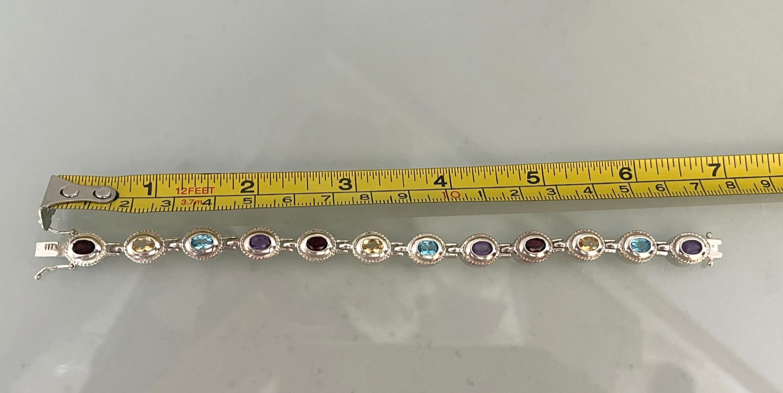 Sterling Silver Oval Multi-Gemstone Bracelet, 7" - image 9