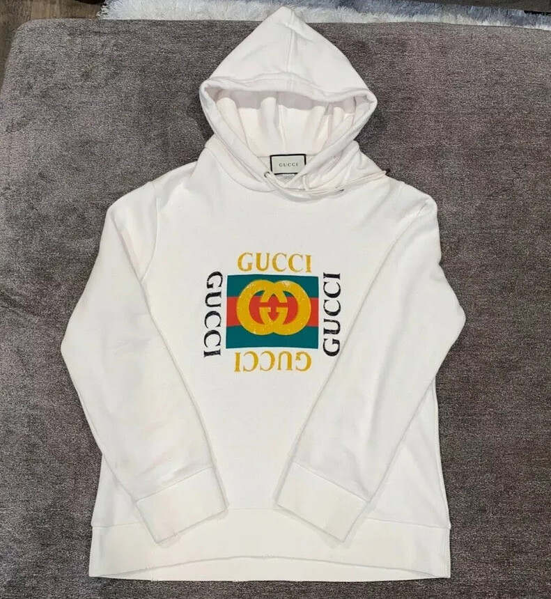 GUCCI White Cotton Jersey Oversize Sweatshirt with Gucci Logo Size XL | eBay