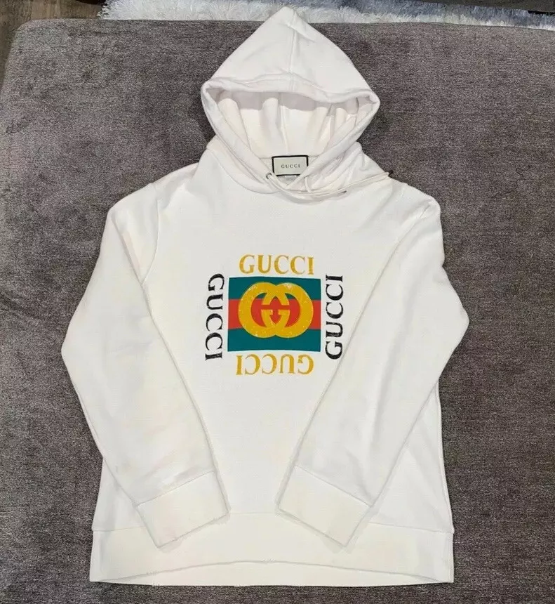 GUCCI White Cotton Jersey Oversize Sweatshirt with Gucci Logo Size XL