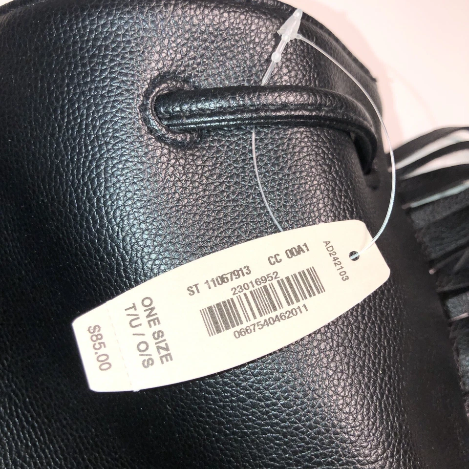 Victoria's Secret ST 11067913 Black Fringe Tassel Backpack Drawstring Purse New - Image 3 of 4