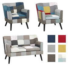 Poltrona e Divano KETTY In Tessuto Con Braccioli e Piedi In Legno