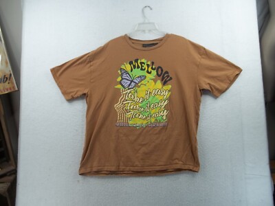Mellow Take it Easy Chill Out Relax Mens Brown Graphic T Shirt Size L