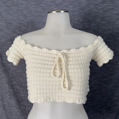 STOLEN HEARTS White Crochet Off The Shoulder Crop Top - Size S/M