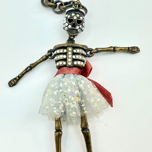 Vintage BETSEY JOHNSON Skeleton Ballerina Pendant Heart Eyes Aurora Rhinestones