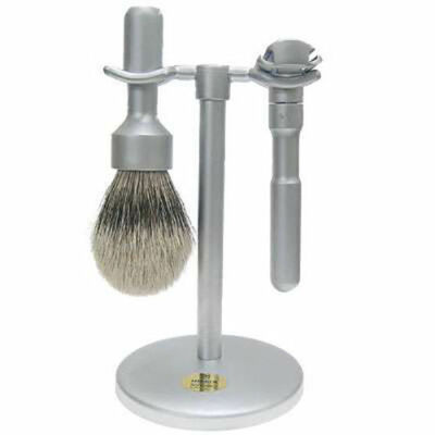 Merkur Futur 3 Piece Brushed Chrome Safety Razor & Badger Brush Shaving Set
