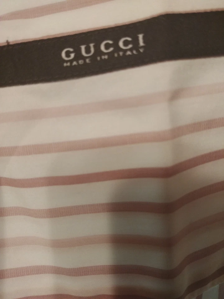 Camisa de vestir a rayas rosa/blanco Gucci para hombre - Hecha en Italia - Talla mediana Foto 2 de 4