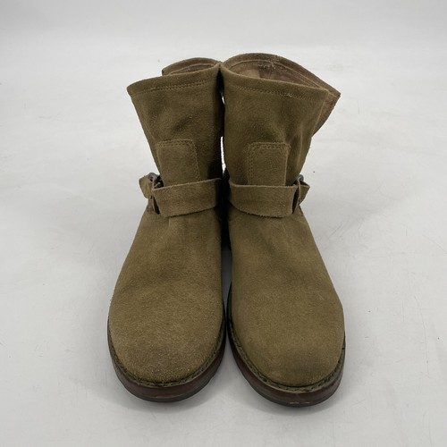 Frye Women's 8.5 Natalie Short Engineer Boots green genuine suede leather buckle - Picture 2 of 11