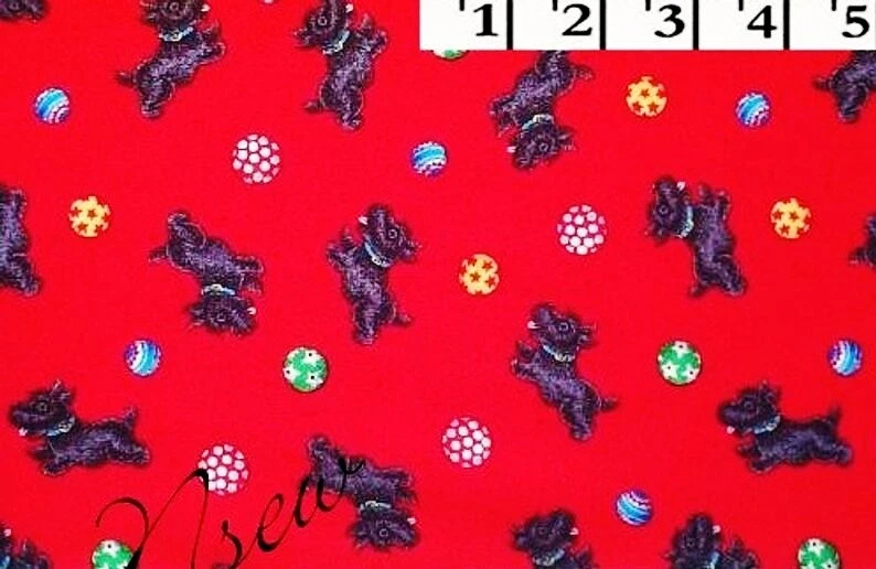 Original Mary Engelbreit Fabric SCOTTY Dog Balls on RED DIY Cotton Quilt BTHY - Image 2 of 3