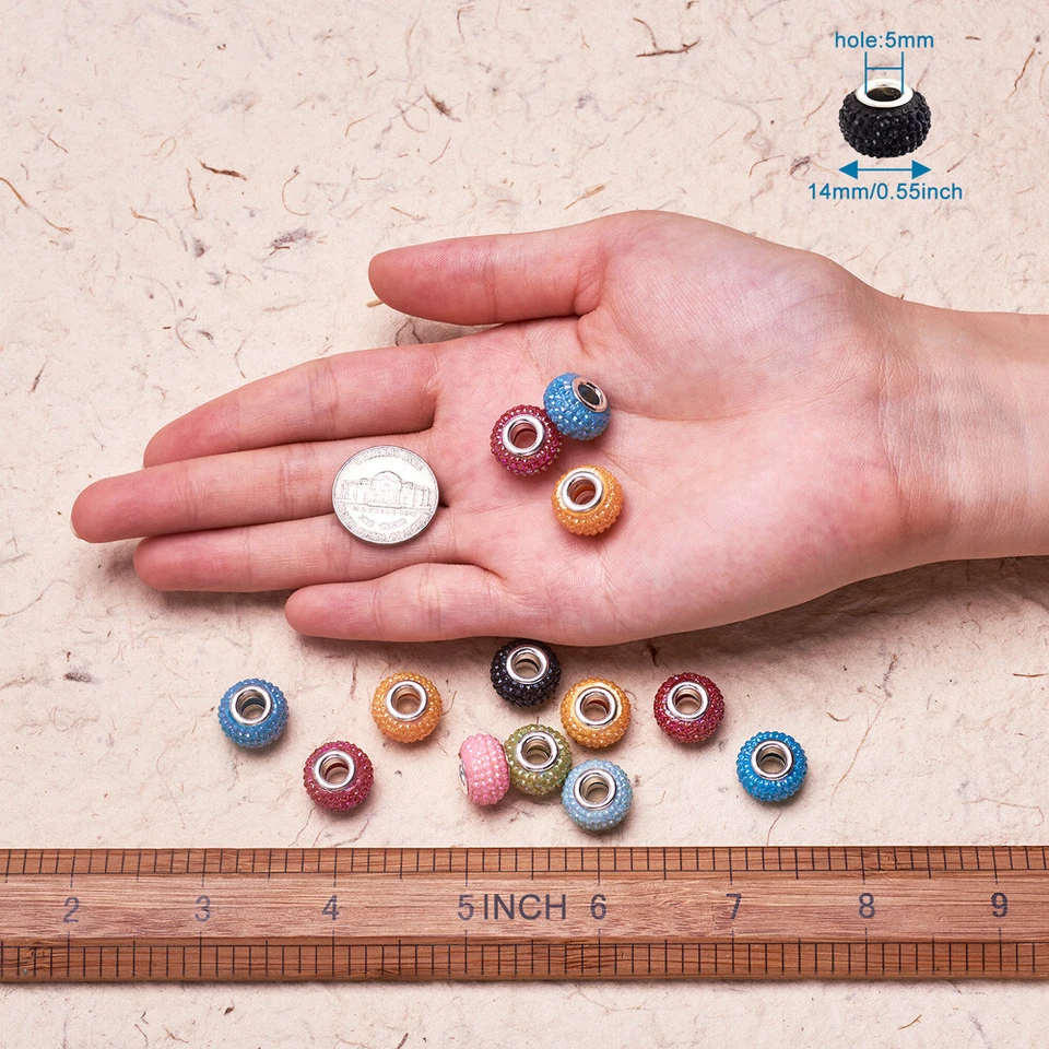 100x Opaque Resin European Large Hole Rondelle Beads Double Cores Loose 14x9.5mm - Image 3 of 4