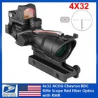 4x32 ACOG Chevron BDC Rifle Scope Reticle Sight CHEVRON Red Fiber Optics w/ RMR