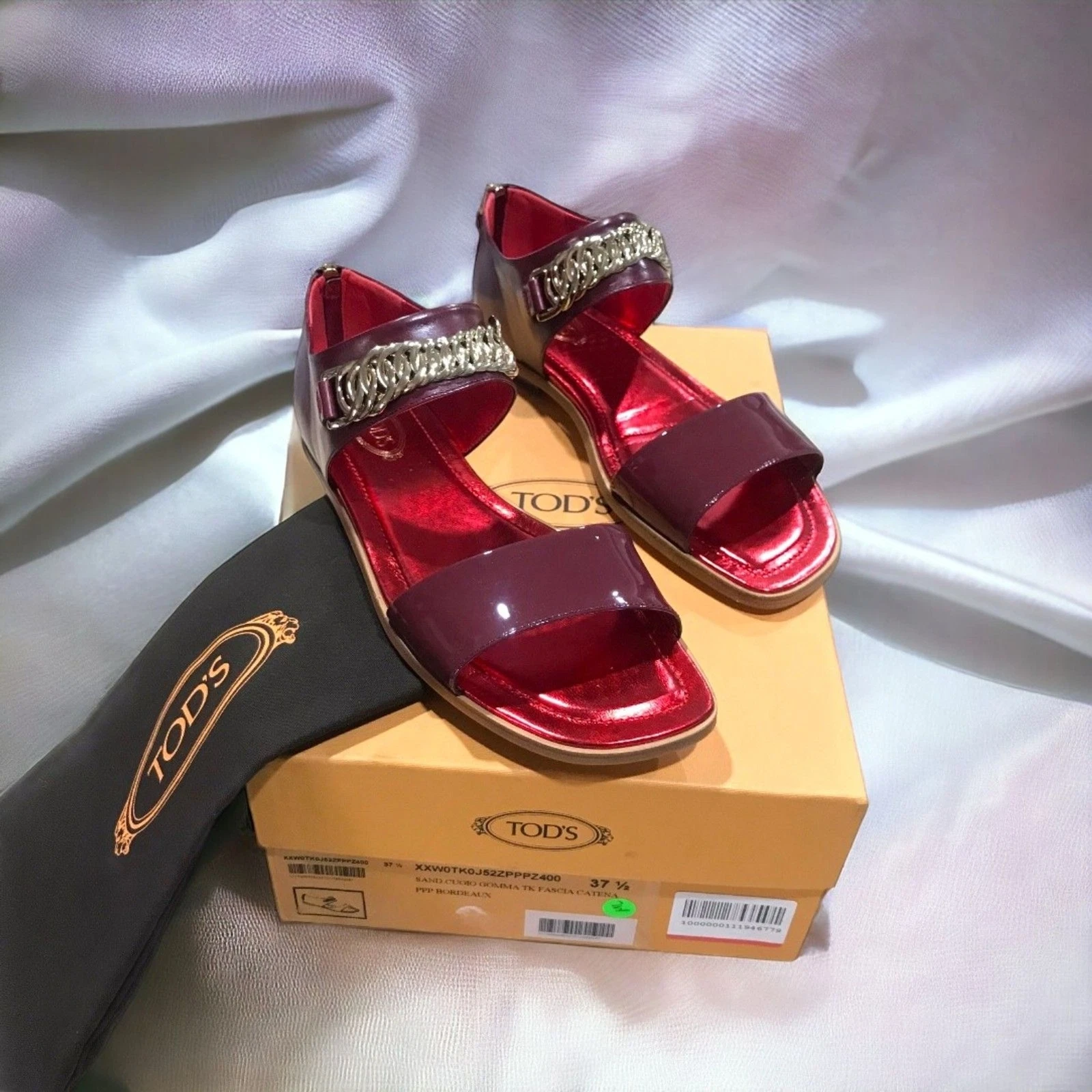 TOD’S Sandali TOD'S punta aperta bordeaux in pelle verniciata 37 5 IT 7 5 nuovi con scatola!!! $535