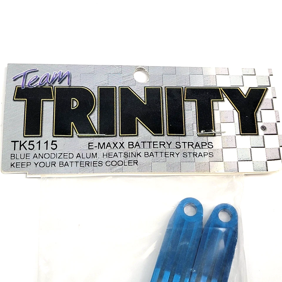 Vintage Team Trinity Blue Anodized E-Maxx Battery Straps TK5115 New In Package - Image 3 of 4
