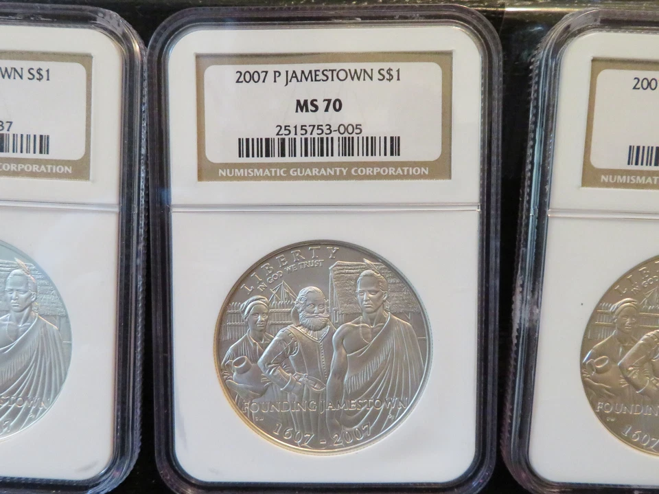 2007 p jamestown $1 NGC MS70 w/Jamestown postmarked stamp affixed - Image 3 of 4