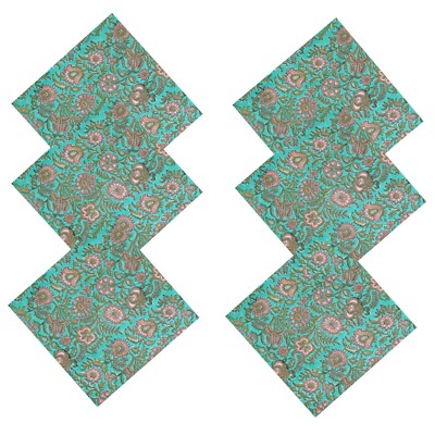Indian Hand Block 100%Cotton Print Voile Fabric Napkins Green Pink Floral 48pc