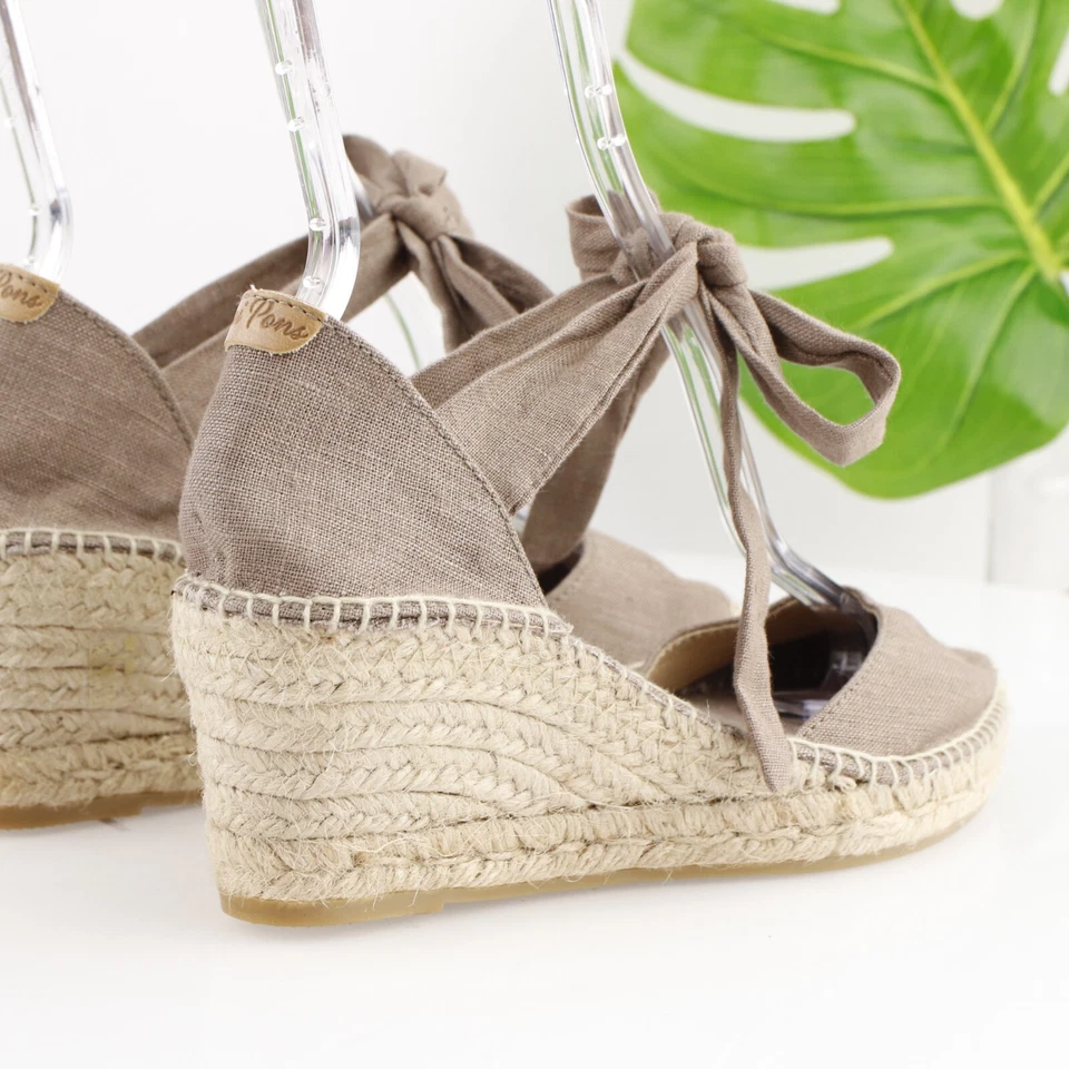 Sandalia alpargata Toni Pons para mujer talla 39 8 gris topo lona tacón de cuña atar Foto 3 de 4