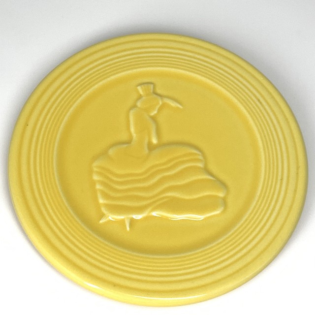 Fiesta Ware Trivet Hot Plate 6” Bright Yellow Flamenco Dancer Lady